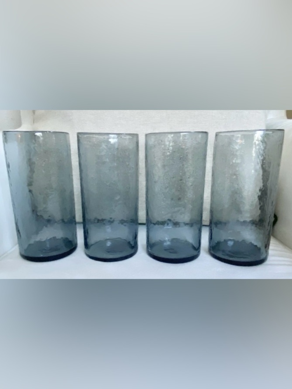 Pottery Barn Hammered Glass Tumblers Gray Blue Blown Glass Set of 4